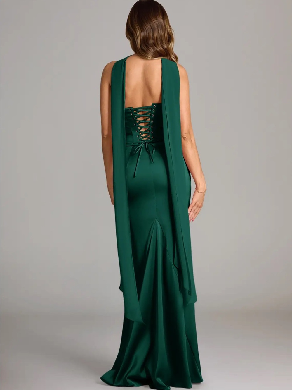 Azazie Sorrel Emerald Corset Two-Piece Set Maxi Dress - Picture 2 of 8